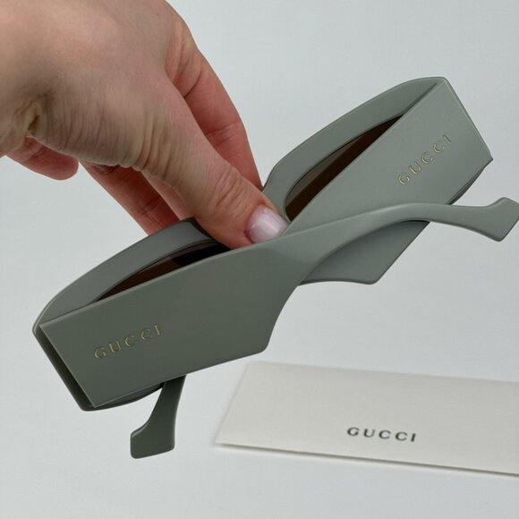 Gucci GG1426S 004 BRAND NEW Sunglasses Solid Sage Brown Unisex Rectangle - Picture 5 of 14